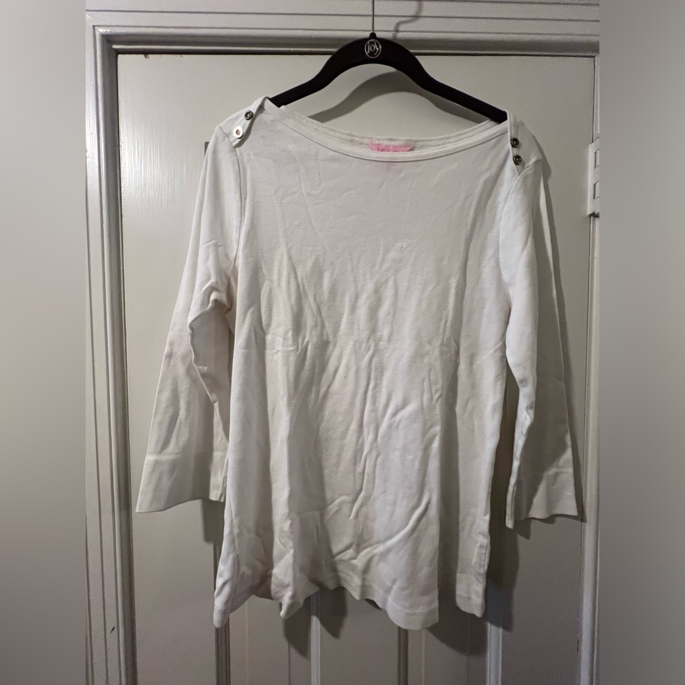 Lilly Pulitzer White Crew Neck 3/4 length T-shirt